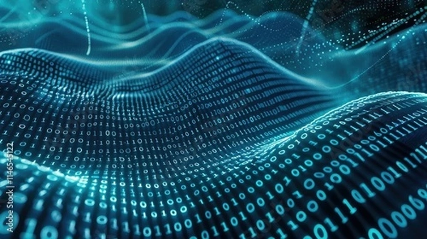 Obraz Abstract wave of binary code flowing through space