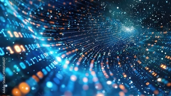 Obraz Abstract wave of binary code flowing through space