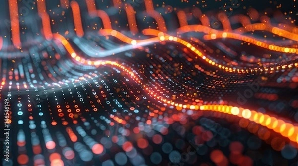 Obraz Abstract wave of binary code flowing through space