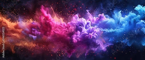 Fototapeta Vibrant multicolored swirling smoke clouds, abstract cosmic nebula.