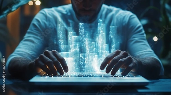 Fototapeta 3d graphics of innovative tech in a digital night workspace