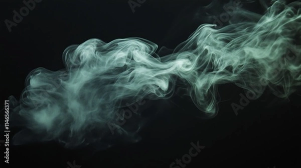 Fototapeta A wisp of green smoke against a black background, taken with a wide-angle lens.