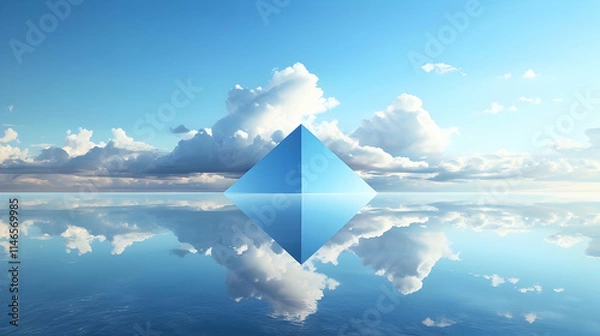 Obraz 3D Pyramid in Calm Waters with beautiful clouds background