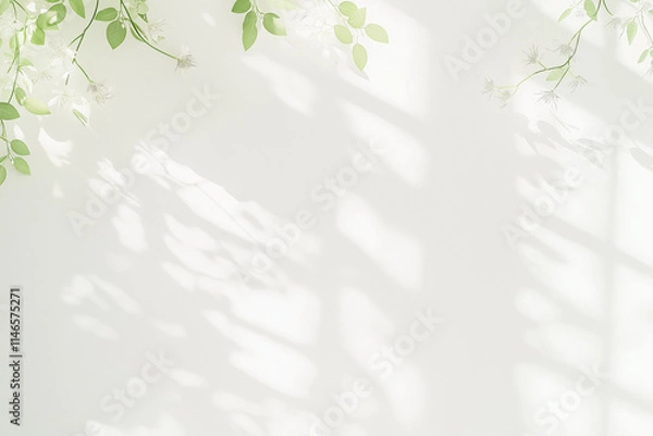 Obraz シンプルな白い壁と葉っぱ