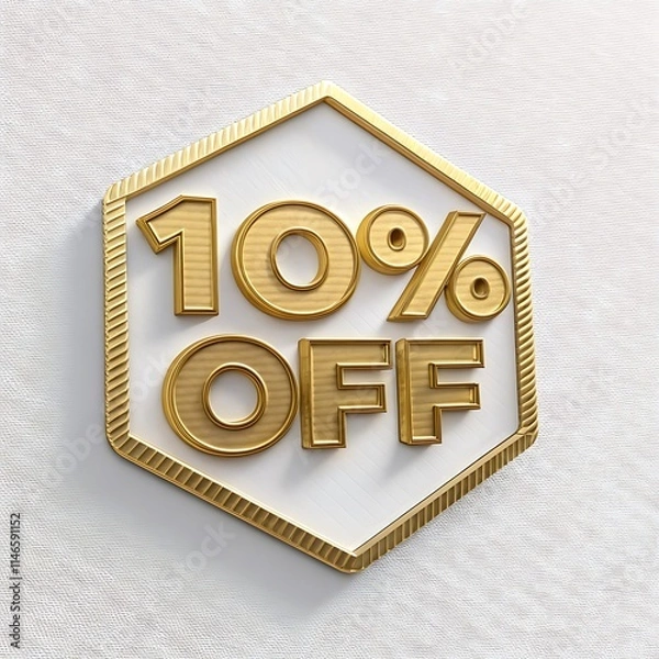 Fototapeta 3d render, gold metallic text, 10% off, discount, sale, promotion, e-commerce, shopping,