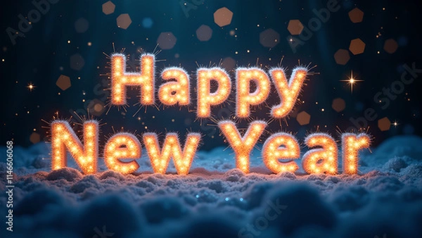Obraz Happy New Year Celebration with Glowing Letters. Concept of Holiday, Party, and Event.