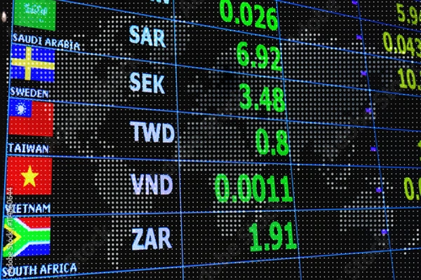 Fototapeta currency exchange rate on digital LED display board