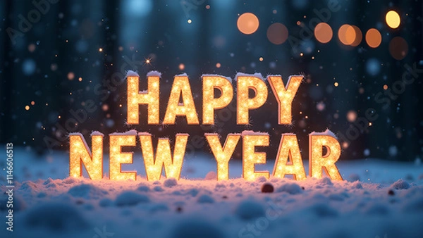 Obraz Happy New Year lettering in snow. Concept of celebration, new beginnings, and winter holidays.