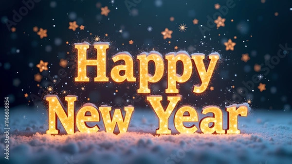 Obraz Happy New Year Celebration with Glowing Text and Stars. Concept of New Year's Eve.