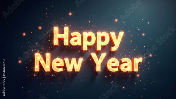 Fototapeta Happy New Year golden text with sparkles. Concept of celebration and new beginnings.