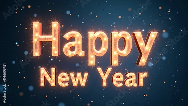 Obraz Happy New Year greeting with illuminated letters. Concept of celebration, new beginnings, and holiday.