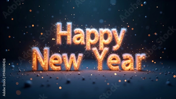 Obraz Happy New Year Celebration with Sparkling Text Effect. Concept of New Year's Eve and Holiday Season.