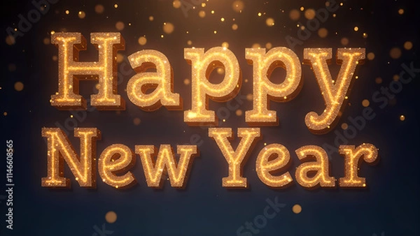 Obraz Happy New Year golden glitter text. Concept of celebration, new beginning, and holiday.