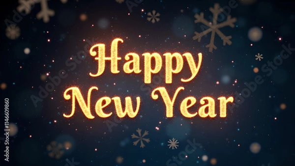 Obraz Happy New Year greeting with snowflakes and glitter. Concept of celebration, new beginnings, and winter holidays.