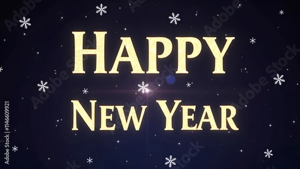 Obraz Happy New Year text with snowflakes. Concept of celebration, new beginnings, and holidays.