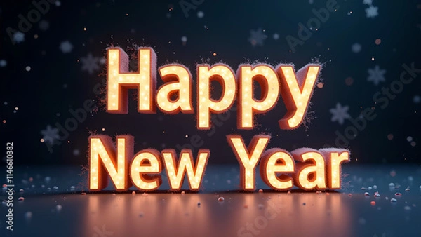 Obraz Happy New Year celebration with glowing text and snowflakes. Concept of holiday, celebration, and new beginnings.