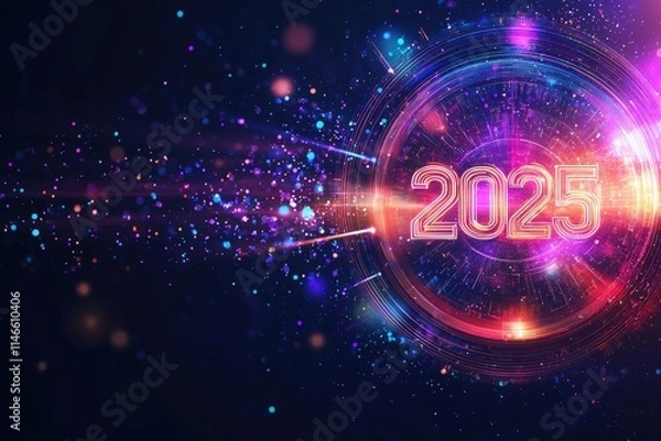 Fototapeta A vibrant display of colors and lights symbolizes the excitement and possibilities of the year 2025.
