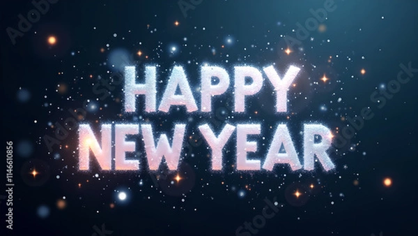 Obraz Happy New Year Celebration with Glowing Letters and Sparkling Background. Concept of New Year's Eve.