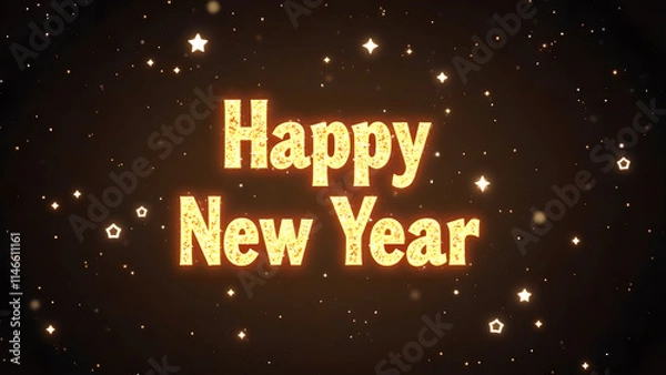 Obraz Happy New Year golden text with shiny stars. Concept of celebration, holiday, and new beginnings.