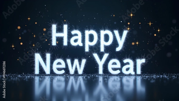 Obraz Happy New Year Celebration with Glowing Text and Sparkling Background. Concept of New Year's Eve.
