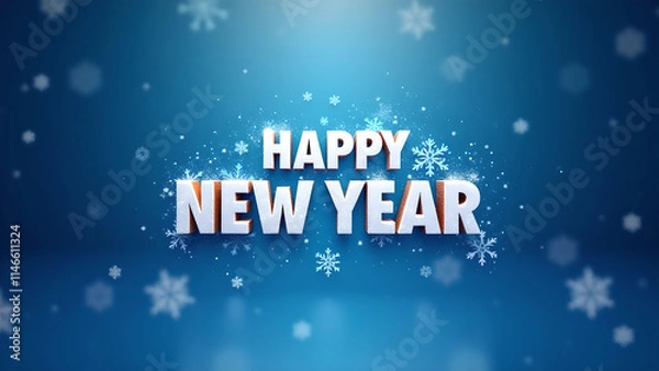 Obraz Happy New Year text with snowflakes. Concept of celebration and new beginnings.
