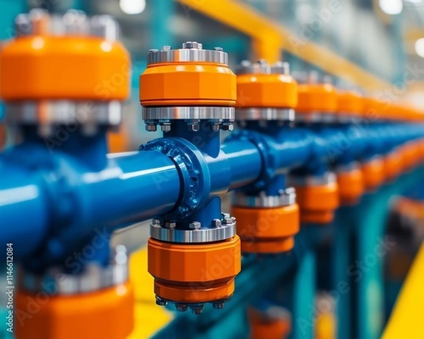 Fototapeta Industrial pipeline with valves and fittings