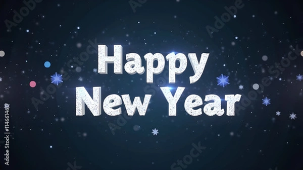 Obraz Happy New Year text animation with snow. Concept of celebration, holiday, and winter.