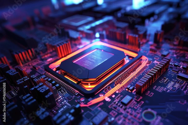 Fototapeta Futuristic CPU Chipset on a Motherboard Technology Concept