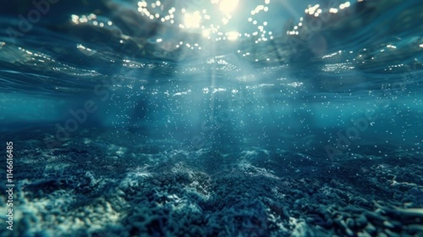 Fototapeta Underwater Serenity: Sunbeams Dance on Ocean Floor