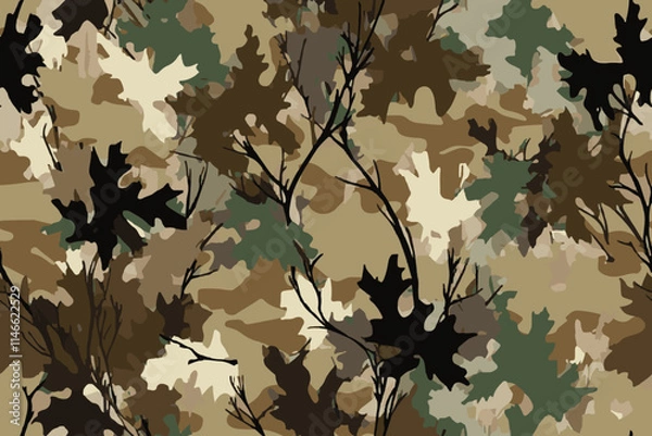 Fototapeta Realistic camouflage seamless pattern. Hunting camo for cloth, weapons or vehicles. Vector camouflage for hunting