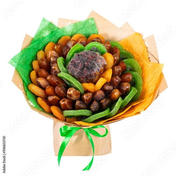 Fototapeta Colorful Dried Fruit Bouquet with Dates, Apricots and Kiwi Slices