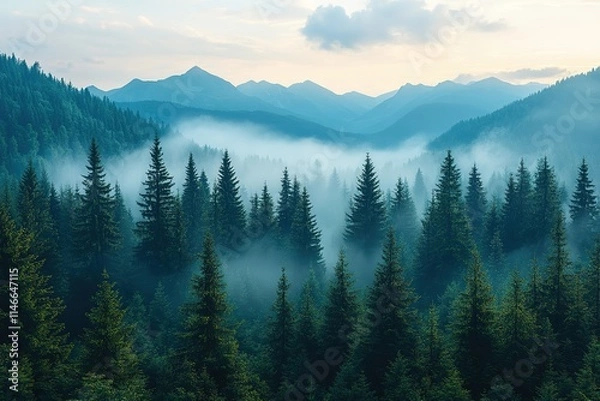 Obraz A forest with trees and a mountain in the background