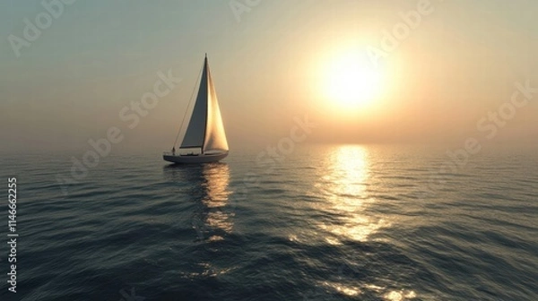 Fototapeta sailboat at sunset on calm ocean