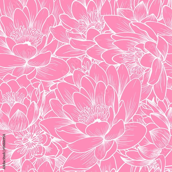 Fototapeta Water lily on a pink  background.Vector seamless pattern 