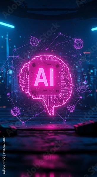 Fototapeta AI Brain Circuitry Futuristic Technology Network Concept