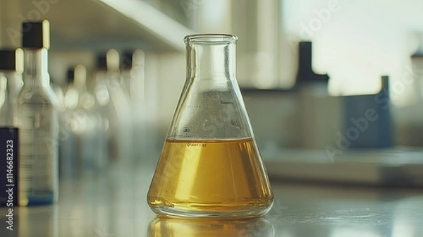 Obraz Flask against the background of a laboratory. Selective focus.