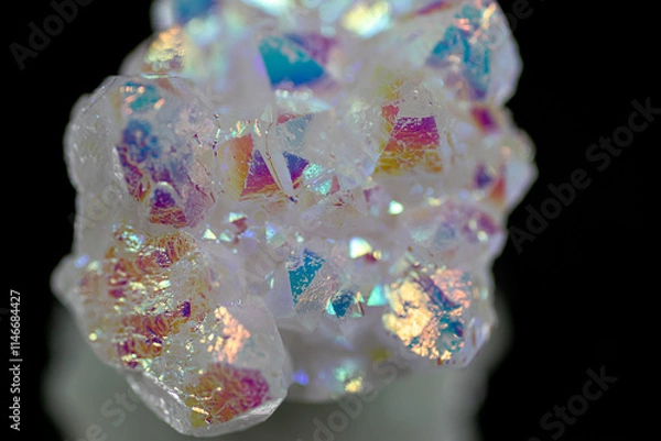 Fototapeta A rainbow aura quartz crystal cluster radiates vibrant, iridescent hues, combining natural beauty with mystical energy and gemstone brilliance, isolated in studio