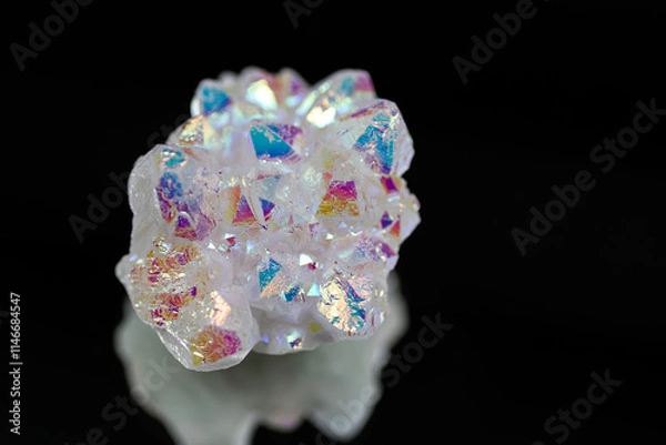 Fototapeta A rainbow aura quartz crystal cluster radiates vibrant, iridescent hues, combining natural beauty with mystical energy and gemstone brilliance, isolated in studio