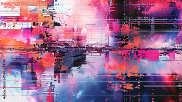 Fototapeta Explore this vibrant digital abstraction, where vivid colors and geometric shapes merge