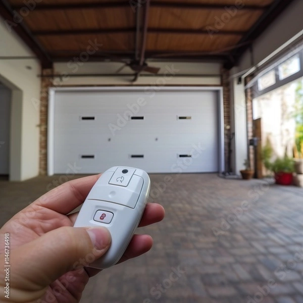 Fototapeta Garage door PVC. Man use remote controller for closing and opening