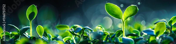 Obraz Ecological background featuring a lush green field with emerging sprouts, ideal for environmental themes.