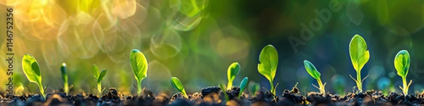 Obraz Ecological background featuring a lush green field with emerging sprouts, ideal for environmental themes.