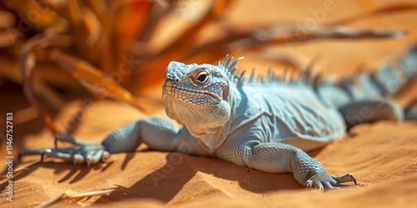 Obraz Iguana in a desert environment, showcasing its natural habitat and unique reptilian features.