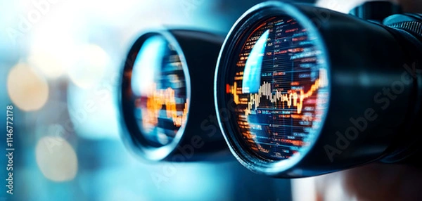 Fototapeta Analyzing stock market trends through binocular lenses a close-up on financial charts and insights in a dynamic environment