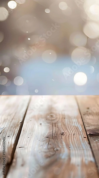 Obraz Empty textured wooden table with a blurred background, perfect for showcasing food or product photography with a rustic feel.