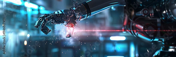 Fototapeta Engineer checking and controlling welding robotics, advanced automation technology in the field of industrial robotics and engineering.