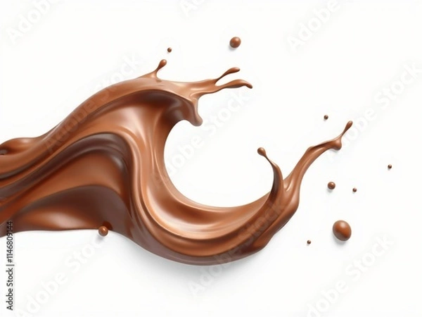 Fototapeta A splash of chocolate on a white background, showcasing fluidity and texture.