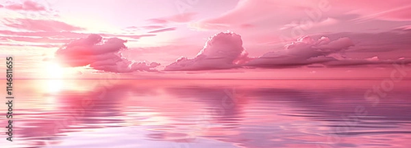 Obraz Fantastic pink sky during sunset, creating a surreal and vibrant landscape with beautiful lighting.