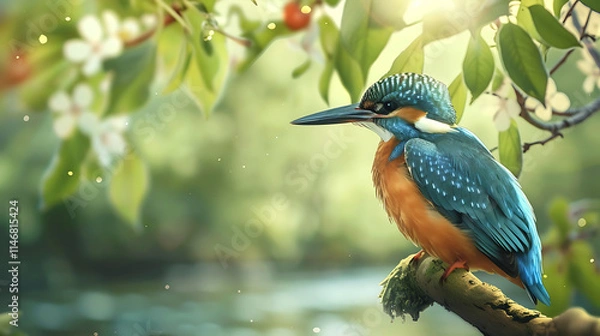 Obraz Female kingfisher perched on a tree branch, showcasing the beauty of wildlife and nature.