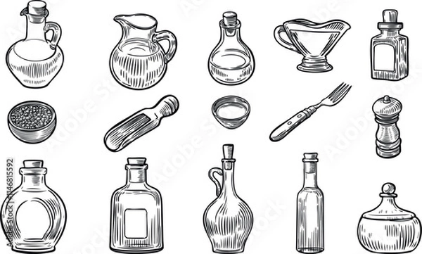 Obraz Kitchen utensils collection vector illustration.